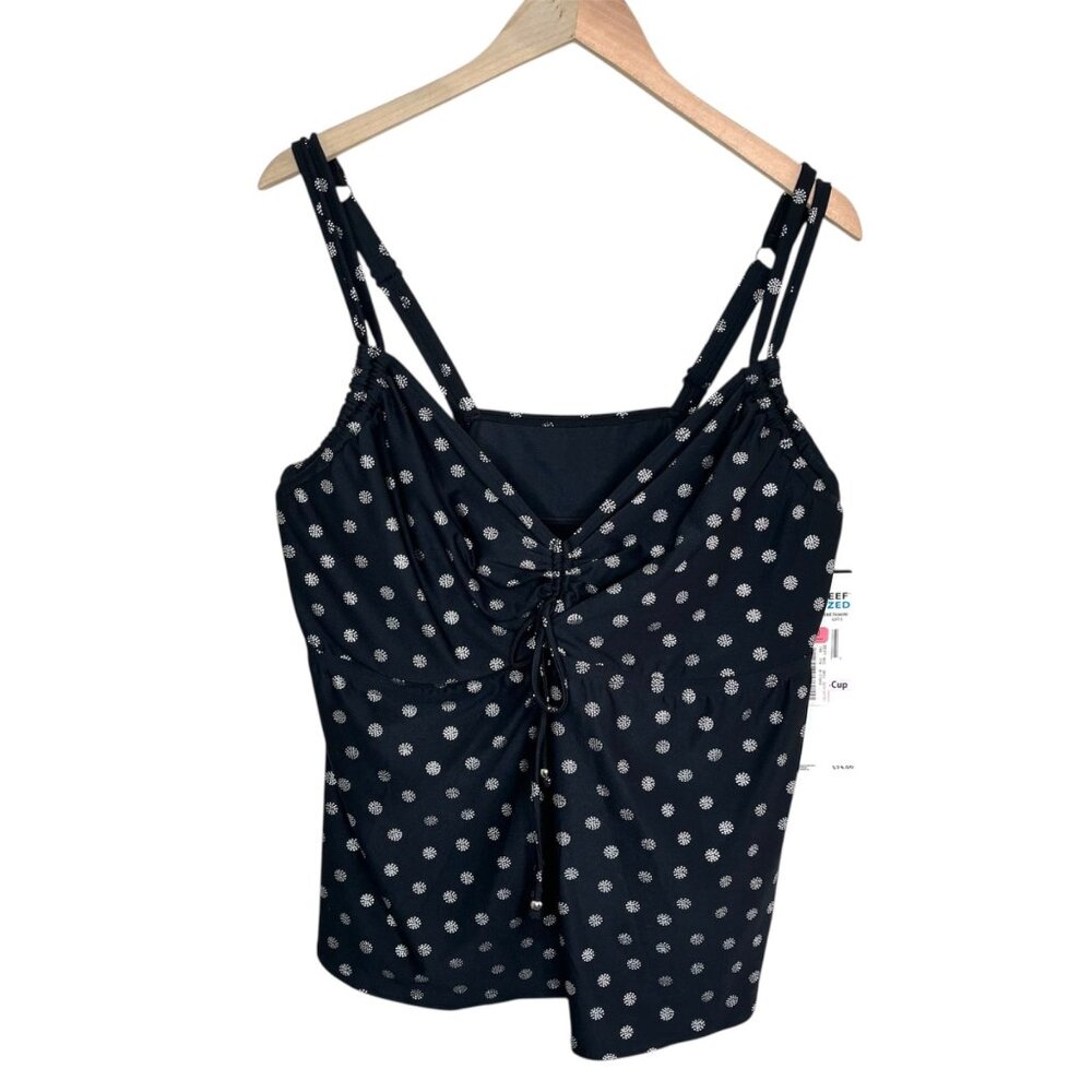 Coco Reef Womens Plus Size 22W/44DD Navy Polka Dot Tankini Top Swimsuit